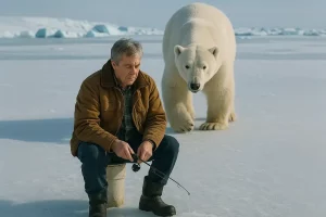 Er dachte, er sei allein auf dem Eis – bis ein riesiger Eisbär auftauchte